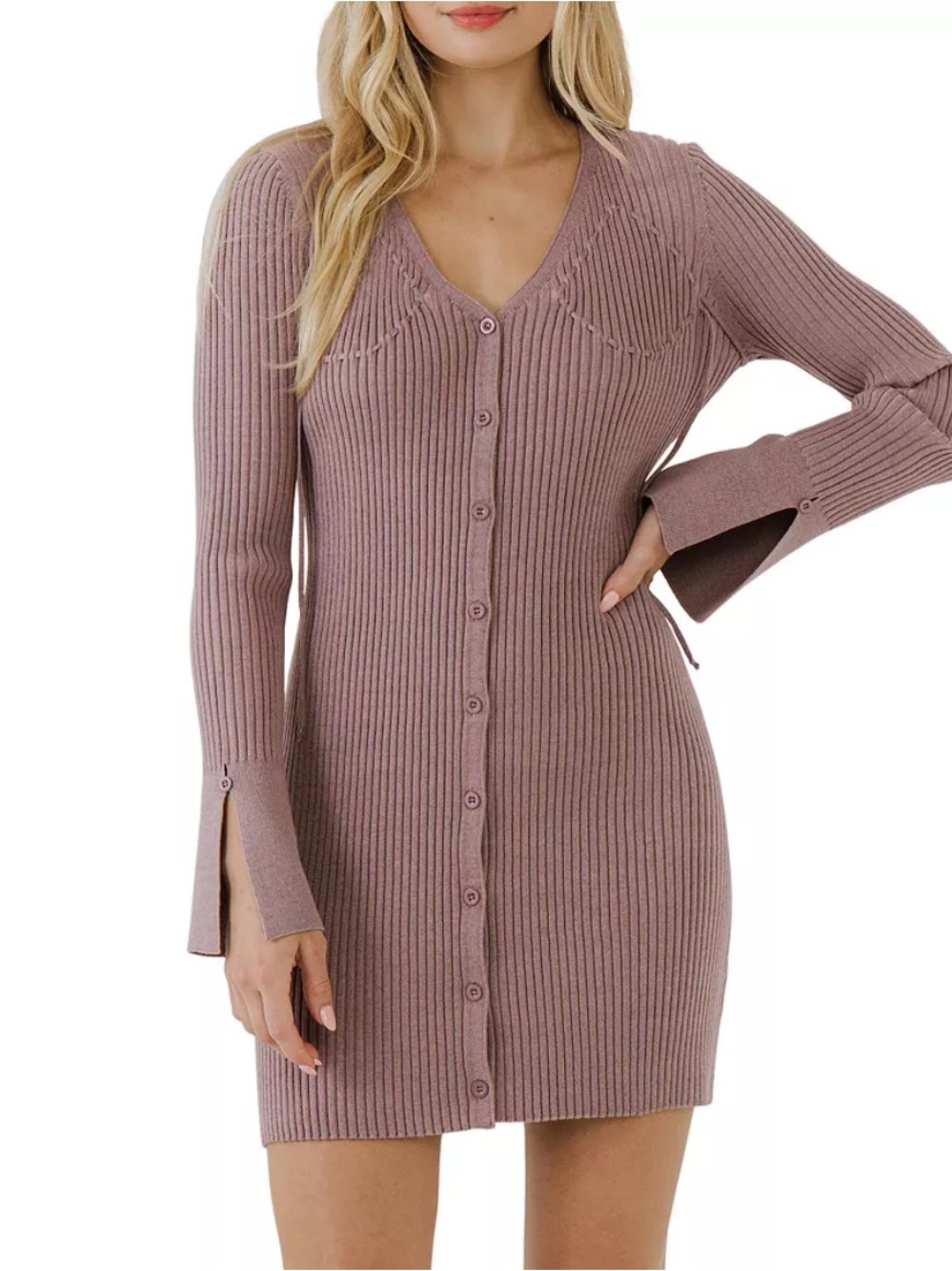 Free The Roses $80 MSRP Button Up Corset Detail Knit Dress Size S NWT
